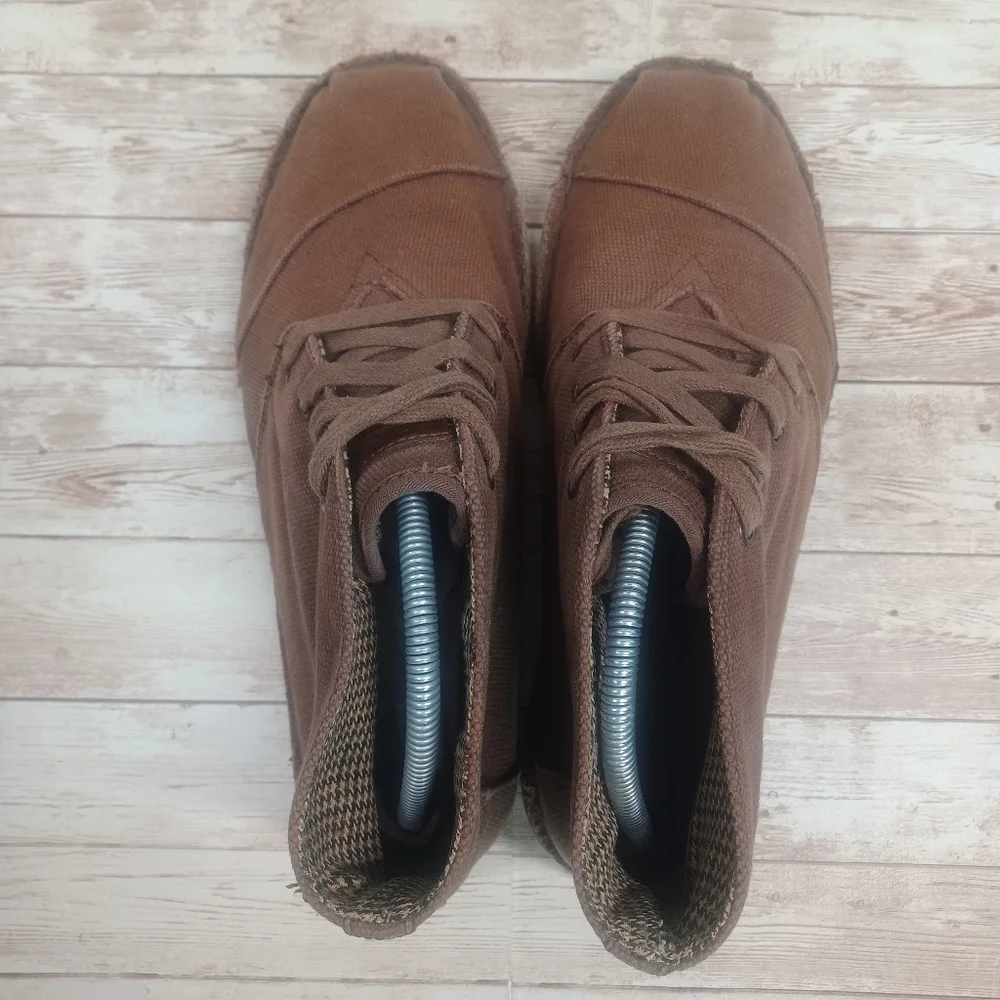 Toms Chukka Canvas Lace Up Ankle Boots High Top Brown Men's Size 10